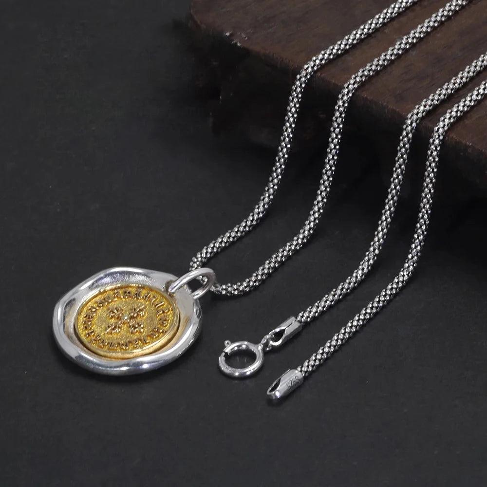 Real Pure 925 Sterling Silver Vajra Pestle Pendant Necklace for Men and Women Round Shape Gold Vermeil Amulet Jewelry - GQTORCH Jewelry