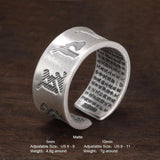 Real 999 Pure Silver Buddhist Mantra Rings for Men and Women Prajnaparamita Hrdaya Sutra Adjustable Religion Jewellery - GQTORCH Jewelry