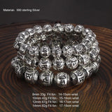 Genuine 990 Silver Buddhist Bracelet Men's Rosary Beads Engraved with Six Words Om Mani Padme Hum Prayer Bungee - GQTORCH Jewelry