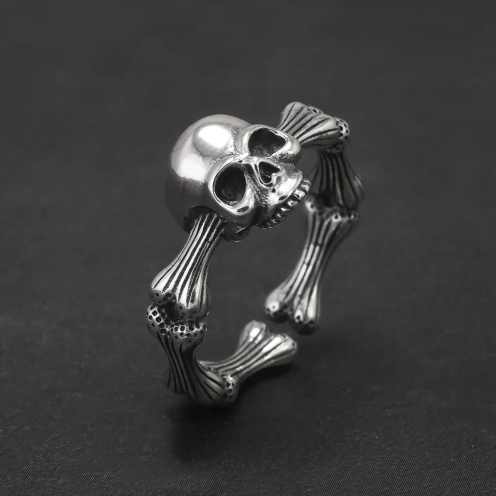 925 Sterling Silver Gothic Skull Head Ring Adjustable Cool Punk Skeleton Rings Hip-hop Retro Party Jewelry Accessories