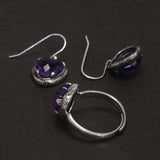 Real S925 Sterling Silver Natural Amethyst Heart Ring Drop Earrings for Women Girl Vintage Fashion Jewelry Set - GQTORCH Jewelry
