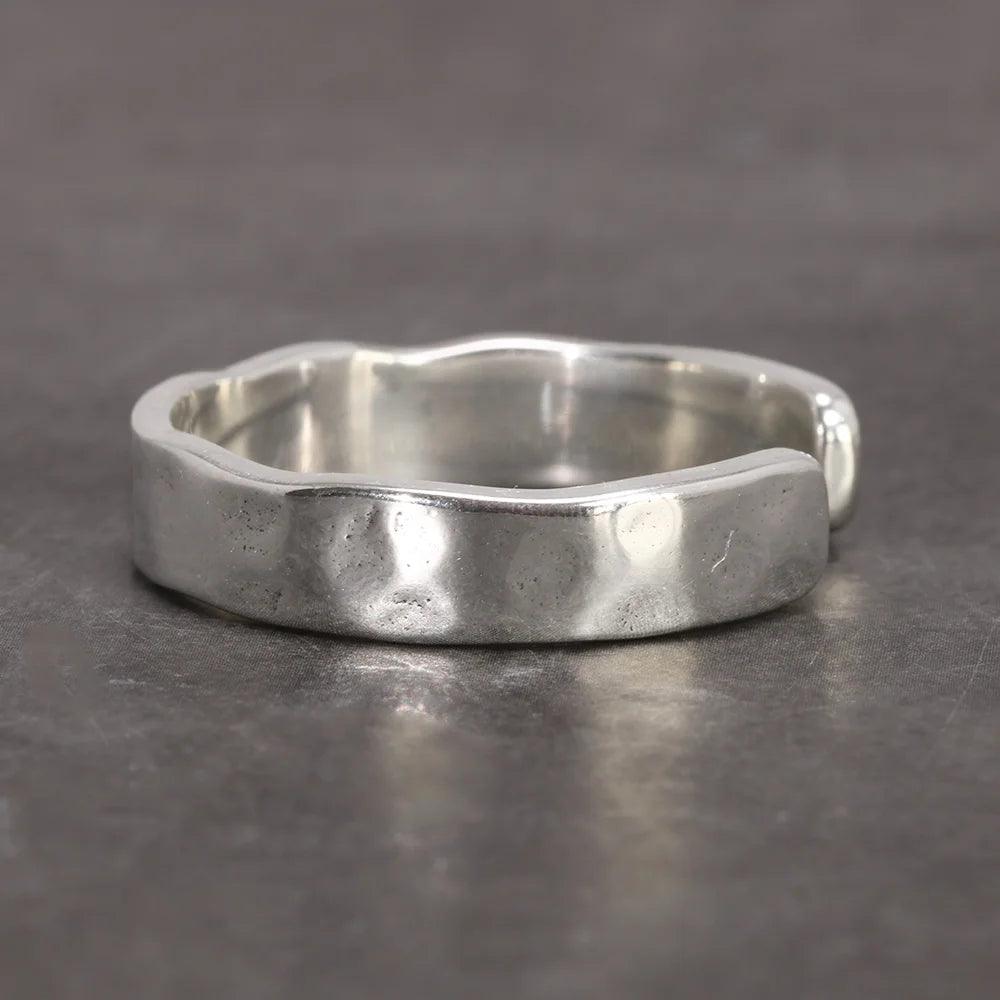 Sterling Silver S925 Bright Hand Hammer Pattern Men's and Women's Rings Minimalist Adjustable Jewelry - GQTORCH Jewelry