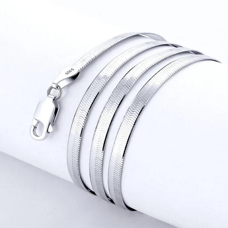 S925 Sterling Silver Necklace Bright Platinum-plated Blade Chain Flat Snake Bone Chain Clavicle Silver Chain Factory Wholesale - GQTORCH Jewelry