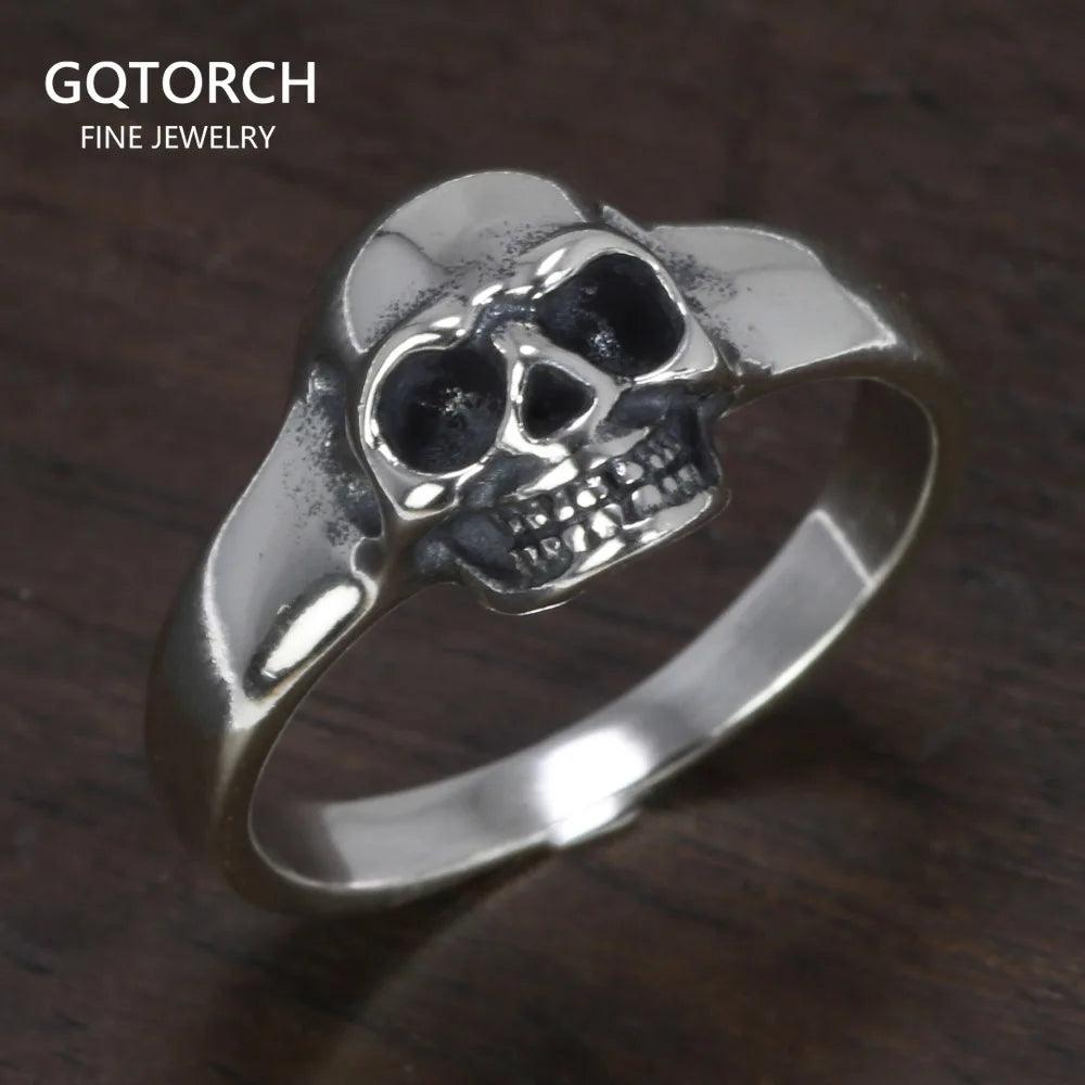 S925 Sterling Silver Vintage Skeleton Ring for Men Skull Punk Hip Hop Rock Ring Retro Simple Style Jewelry - GQTORCH Jewelry