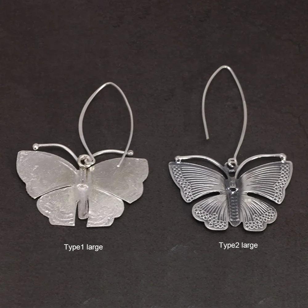 Real Pure 100% 925 Sterling Silver Exaggerated Large Butterfly Drop Earrings For Women Handmade Vintage Style - GQTORCH Jewelry