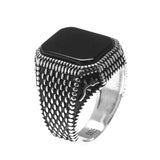 Real Pure 925 Sterling Silver Signet Rings for Men Ottoman Tugra With Black Agate Natural Stone Retro Rose Flower Engraved - GQTORCH Jewelry