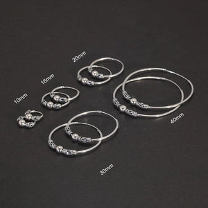 16mm 20mm 30mm 40mm Real 925 Sterling Silver Hoop Earrings for Women Round Circle Retro Vintage Antique Style Women's Jewelry - GQTORCH Jewelry