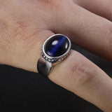 Real Pure 925 Silver Jewelry Blue Tiger Eyes Rings For Men And Women Oval Shape Natural Stone Simple Design Turkey Jewelry - GQTORCH Jewelry