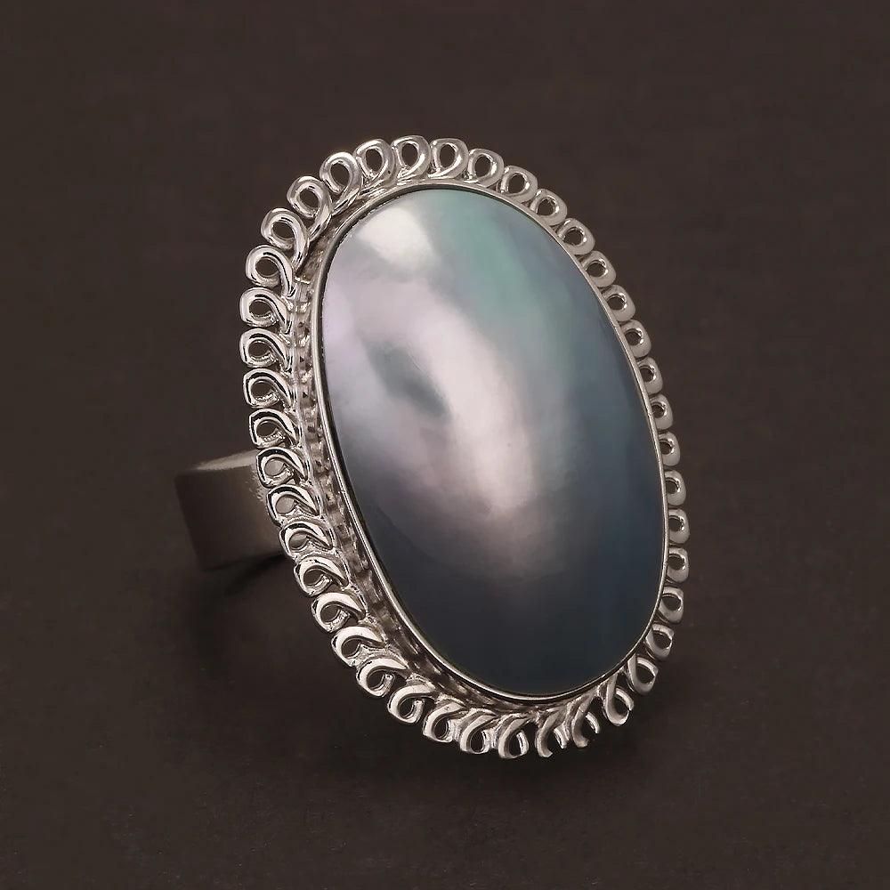 925 Sterling Silver Mabe Pearl Ring Stud Earrings for Women Exaggerated Large Statement Party Jewelry Gift - GQTORCH Jewelry