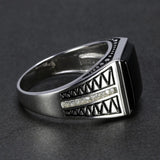 Real 925 Sterling Silver Black Onyx Ring For Men Natural Stone Micro Paved Cubic Zircon Simple Lines Design Turkish Jewelry - GQTORCH Jewelry