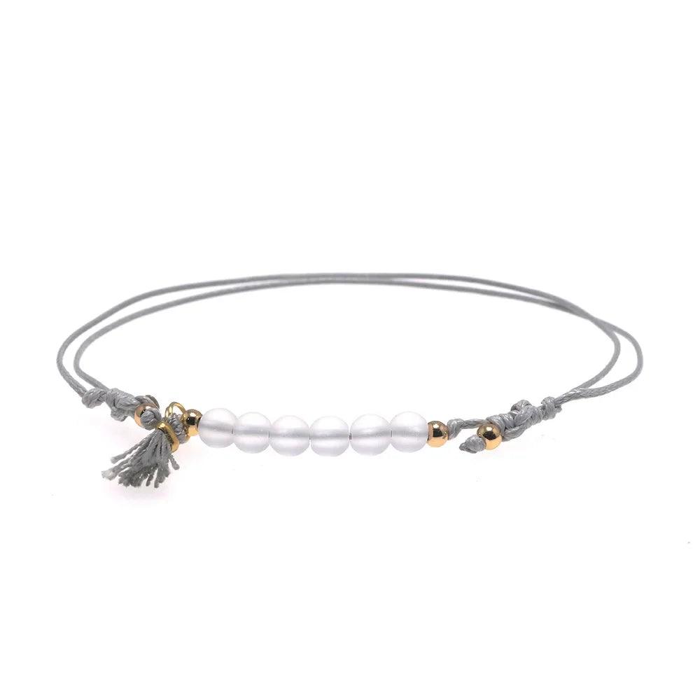 Women Elegant Bracelet Tassel Handmade Minimalist Hand String With Natural White Crystal Stone Beads 4mm Bracelets Adjustable - GQTORCH Jewelry