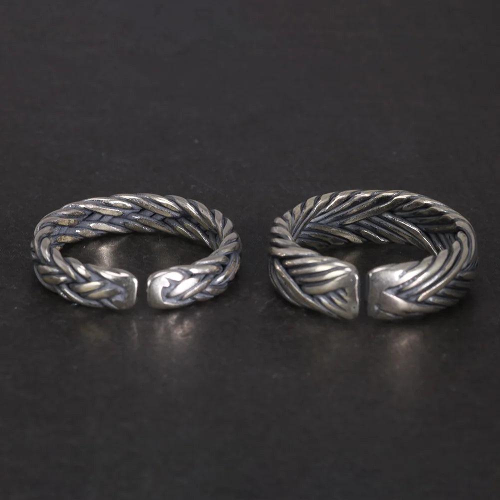 S925 Sterling Silver 2 and 4 Lines Braided Rings Handmade Viking Bands Adjustable Size 5-10 Handcrafted Jewelry - GQTORCH Jewelry