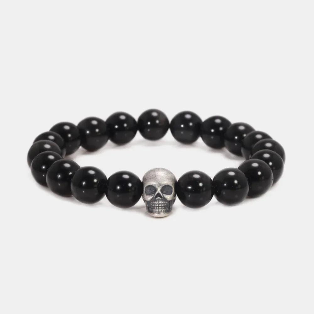 Vintage 925 Sterling Silver Skull Beaded Bracelet Natural Tiger Eye Agate Stone Beads Men Women Couple Fine Jewelry - GQTORCH Jewelry