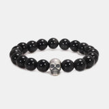 Vintage 925 Sterling Silver Skull Beaded Bracelet Natural Tiger Eye Agate Stone Beads Men Women Couple Fine Jewelry - GQTORCH Jewelry