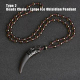 Natural Stone Black And Ice Obsidian Pendant Necklace Wolf Tooth Amulets And Talismans Couple Necklace For Women And Men - GQTORCH Jewelry