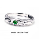 Solid 925 Sterling Silver Zircon Birthstone Ring for Women Irregular Hammered Adjustable Simple Fashion Daily Jewelry Party Gift