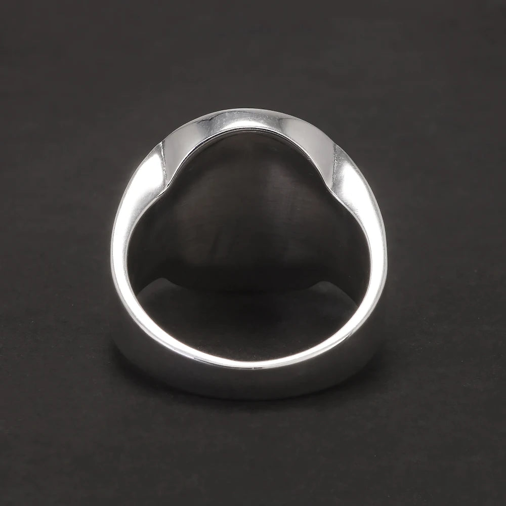 925 Sterling Silver Round Black Onyx Stone Signet Ring for Men Classic Turkish Rings Retro Fashion Punk Wedding Party Jewelry