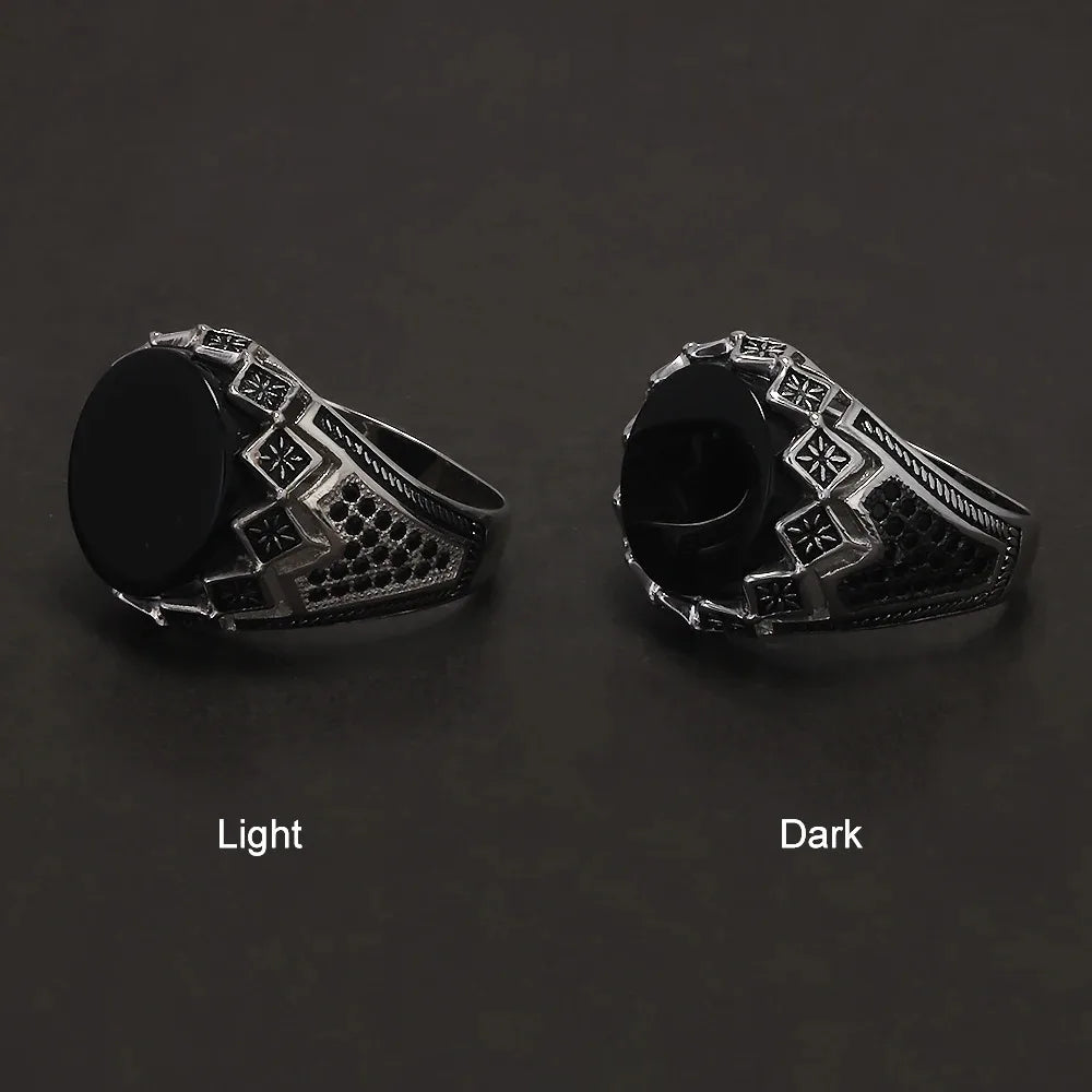 925 Sterling Silver Black Stone Onyx Signet Ring for Men Micro Inlaid Zircon Red Green Agate Ring Luxury Vintage Turkey Jewelry