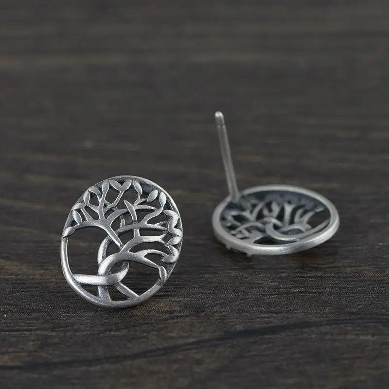 Real 925 Sterling Silver Tree of Life for Women Hollow Design Rings Earrings Pendant Jewelry Set Antient Viking Jewelry - GQTORCH Jewelry
