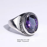 Real 925 Sterling Silver Rings For Women With Zircon Stone Amethyst Ruby Garnet Vintage Thai Silver Flower Engraved Jewelry - GQTORCH Jewelry