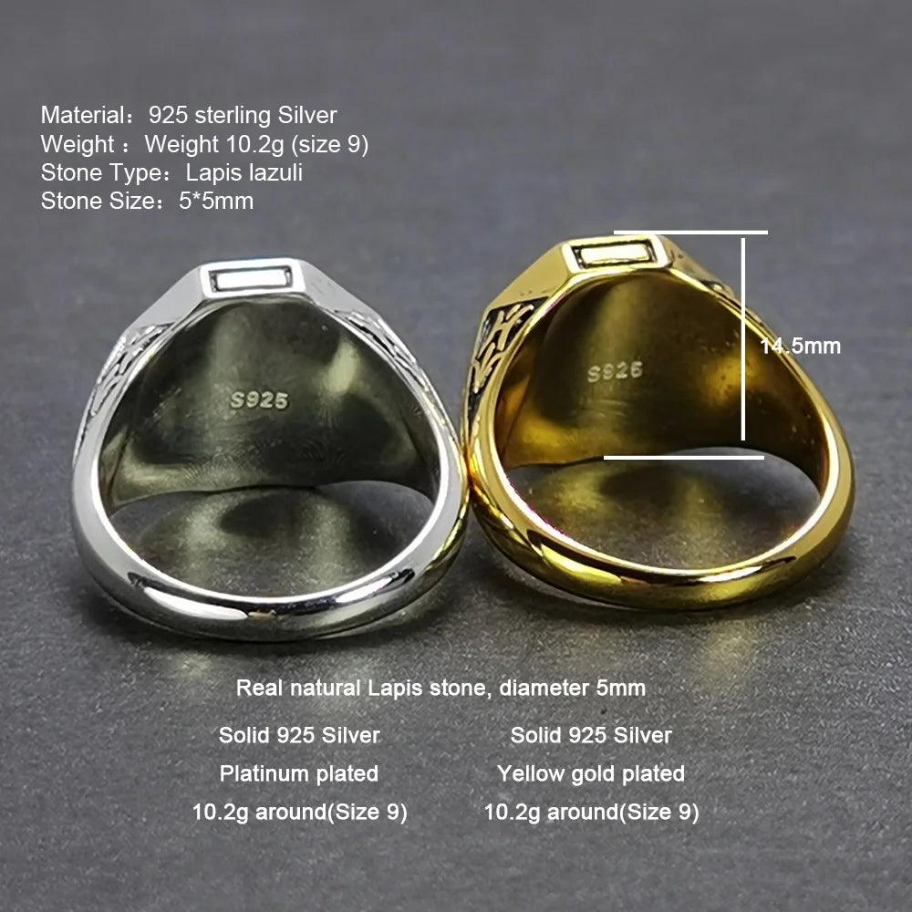 The Originals 925 Sterling Silver Vampire Rings With Natural Lapis Lazuli Stone Damon Stefan's Elija Klaus Rebeka Mikaelson - GQTORCH Jewelry