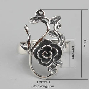 Vintage Real Pure 925 Sterling Silver Branches Rose Flowers Rings For Women Thai Silver Adjustable Elegant Jewelry Ring - GQTORCH Jewelry