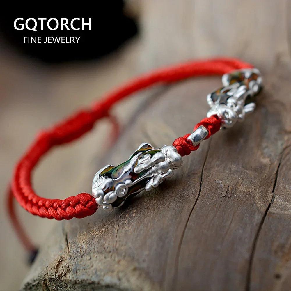 Thermochromic Brave Troops 999 Sterling Silver Charm Handmade Lucky Red String Rope Chain Bracelet For Men And Women - GQTORCH Jewelry