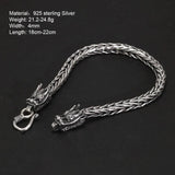 Real Pure 925 Sterling Silver Double Dragon Heads Wristband Handwoven Chain Bracelet Viking Jewelry - GQTORCH Jewelry