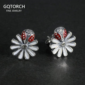 Real Sterling Silver 925 Earrings Sweet Cute Daisy & Insects Earrings For Women Ladies Fine Jewellery Bijoux - GQTORCH Jewelry