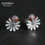 Real Sterling Silver 925 Earrings Sweet Cute Daisy & Insects Earrings For Women Ladies Fine Jewellery Bijoux - GQTORCH Jewelry