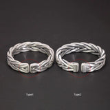 Heavy 999 Sterling Silver Braided Bracelet For Men Retro Solid Thick Handmade Viking Jewelry Opening Adjustable - GQTORCH Jewelry