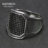 Solid 925 Silver Rings Cool Retro Vintage Turkish Ring Wedding Jewelry For Men Black Zircon Stone Curved Design Comfortable Fits - GQTORCH Jewelry