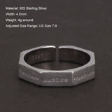 S925 Sterling Silver Faith Virtue Christian Ring for Women Men Seven Virtues Engraved Band Adjustable Geometric Antiqued Jewelry