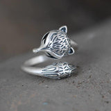 Real Pure S990 Sterling Silver Retro Craft Thai Silver Ring Fashion Fox Shape Openning Adjustable Rings Jewelry High Quality - GQTORCH Jewelry