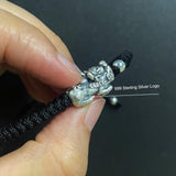 Hand braided Lucky Red Rope Bracelet 999 Sterling Silver 3D Pixiu Tibetan Buddhist Knot Adjustable Charm Bracelet - GQTORCH Jewelry