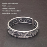 999 Pure Silver Dragon Phoenix Blessing Open Cuff Bracelet Retro Men‘s Bangle Vintage Chinese Auspicious Feng Shui Luck Jewelry - GQTORCH Jewelry