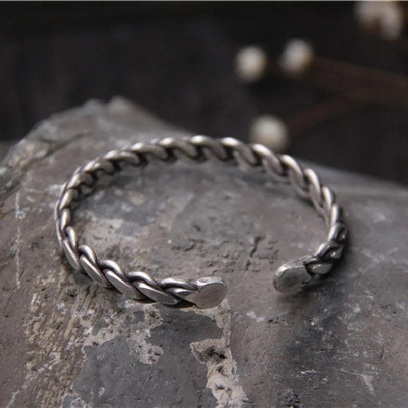 925 Sterling Silver Viking Armband For Women Handcrafted Braided Cuff Bangles Antique Silver Bracelet - GQTORCH Jewelry