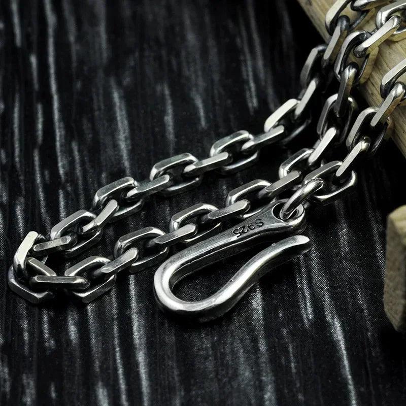 Thin Silver Bracelet Mens Womens Vintage Punk Link Chain 925 Sterling Silver Bracelets Simple Design With Hooks Bileklik - GQTORCH Jewelry