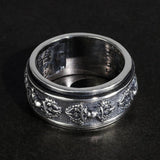 Real 925 Sterling Silver Vajry Rings For Men 10mm Rotatable Shift Luck Scriptures Engraved Tibetan Buddhist Jewelry - GQTORCH Jewelry