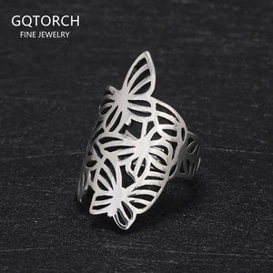 Real S925 Silver Vintage Cool Hollowed Butterfly Big Open Rings for Women Punk Exaggerated Party Statement Jewelry Gifts - GQTORCH Jewelry