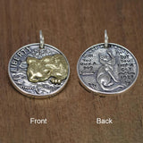 Real 925 Sterling Silver Double Sided Skull Pendant Men Women Retro Punk Style Coin Round Kitten Necklace - GQTORCH Jewelry