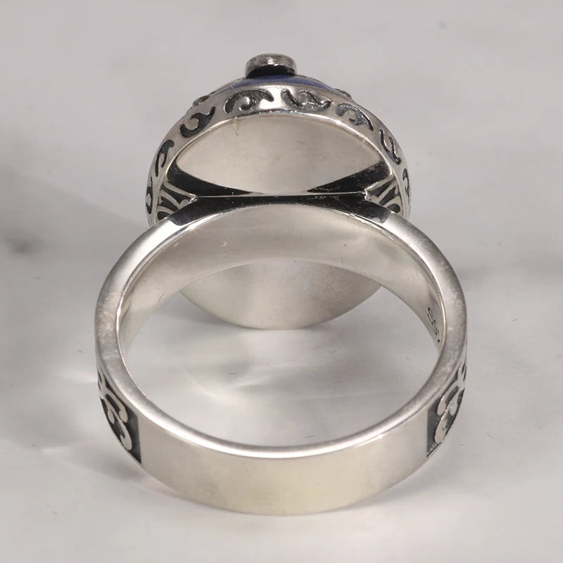 The Vampire Diaries Rings Real 925 Sterling Silver Damon Salvatore Ring Men's With Lapis Lazuli Natural Stone Customized Jewelry