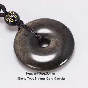 Natural Stone Pendant Necklace Obsidian 30mm Peace Buckle Amulet For Women Men Lucky Jewelry - GQTORCH Jewelry