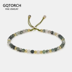 Natural Stone Seaweed Onyx Beaded Bracelet For Women Handmade 3mm Thin Bracelets 925 Sterling Silver Crystal DIY Jewelry - GQTORCH Jewelry