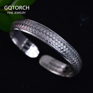 Real Pure 999 Sterling Silver Bangles For Women And Men Retro Antique Braided Bangle Bracelet Brazaletes Pulseras Mujer - GQTORCH Jewelry