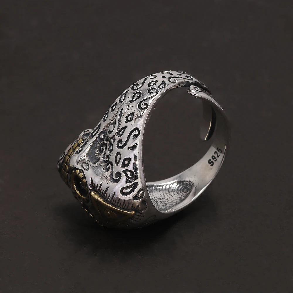 S925 Sterling Silver Punk Retro All-Seeing Eye Skull Ring for Women Eye of Providence Men‘s Pinky Ring Cool Biker Jewelry - GQTORCH Jewelry