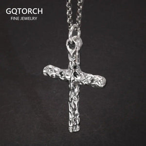 Real Pure 925 Sterling Silver Simple Cross Pendant Necklaces for Men and Women Couples Viking Christian Jewelry - GQTORCH Jewelry