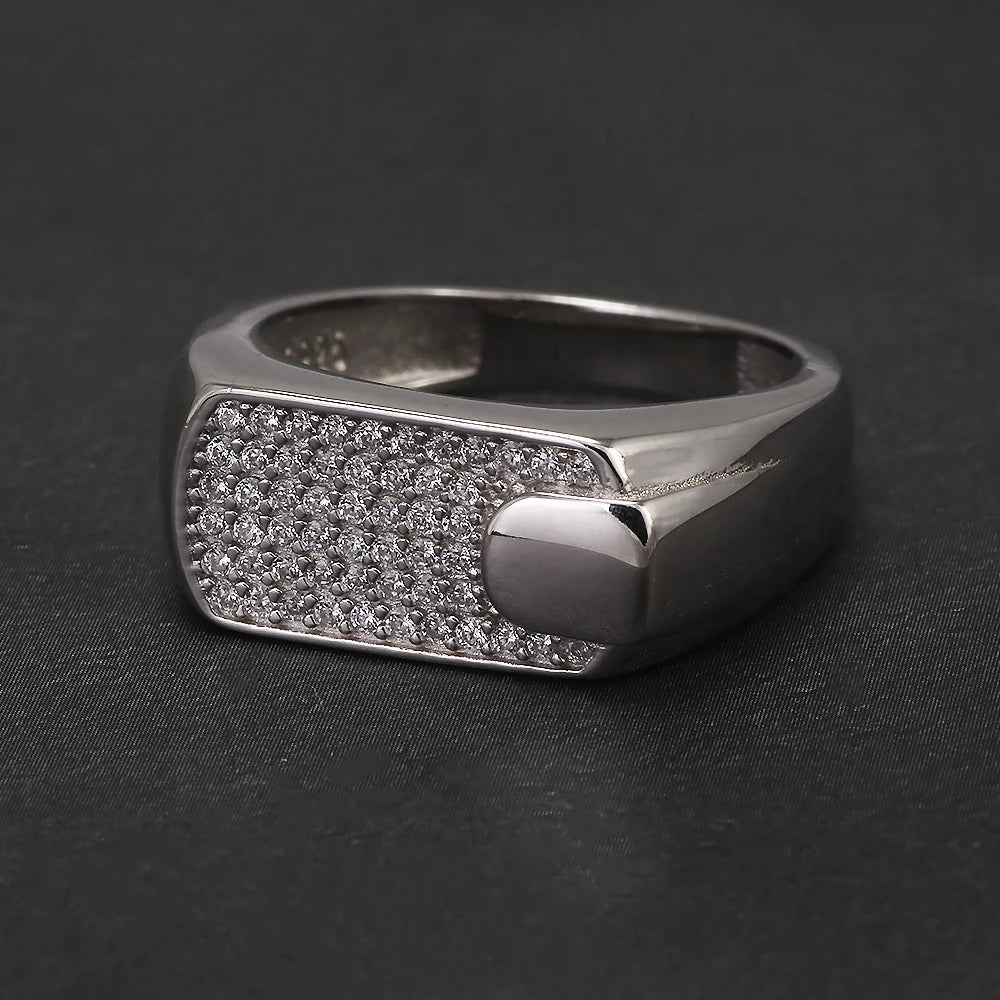 100% Sterling Silver Men Wedding Band Micro Inlaid Zircon Engagement Ring Fashion Eternity Promise Ring Luxury Designer Jewelry
