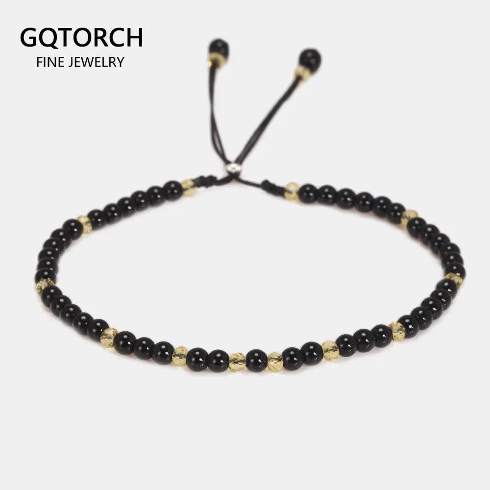 Natural Stone Small Beads Bracelets For Women Black Onyx Handmade Yoga Healing Balance 925 Silver Reiki Prayer Thin Bracelets - GQTORCH Jewelry
