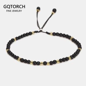 Natural Stone Small Beads Bracelets For Women Black Onyx Handmade Yoga Healing Balance 925 Silver Reiki Prayer Thin Bracelets - GQTORCH Jewelry